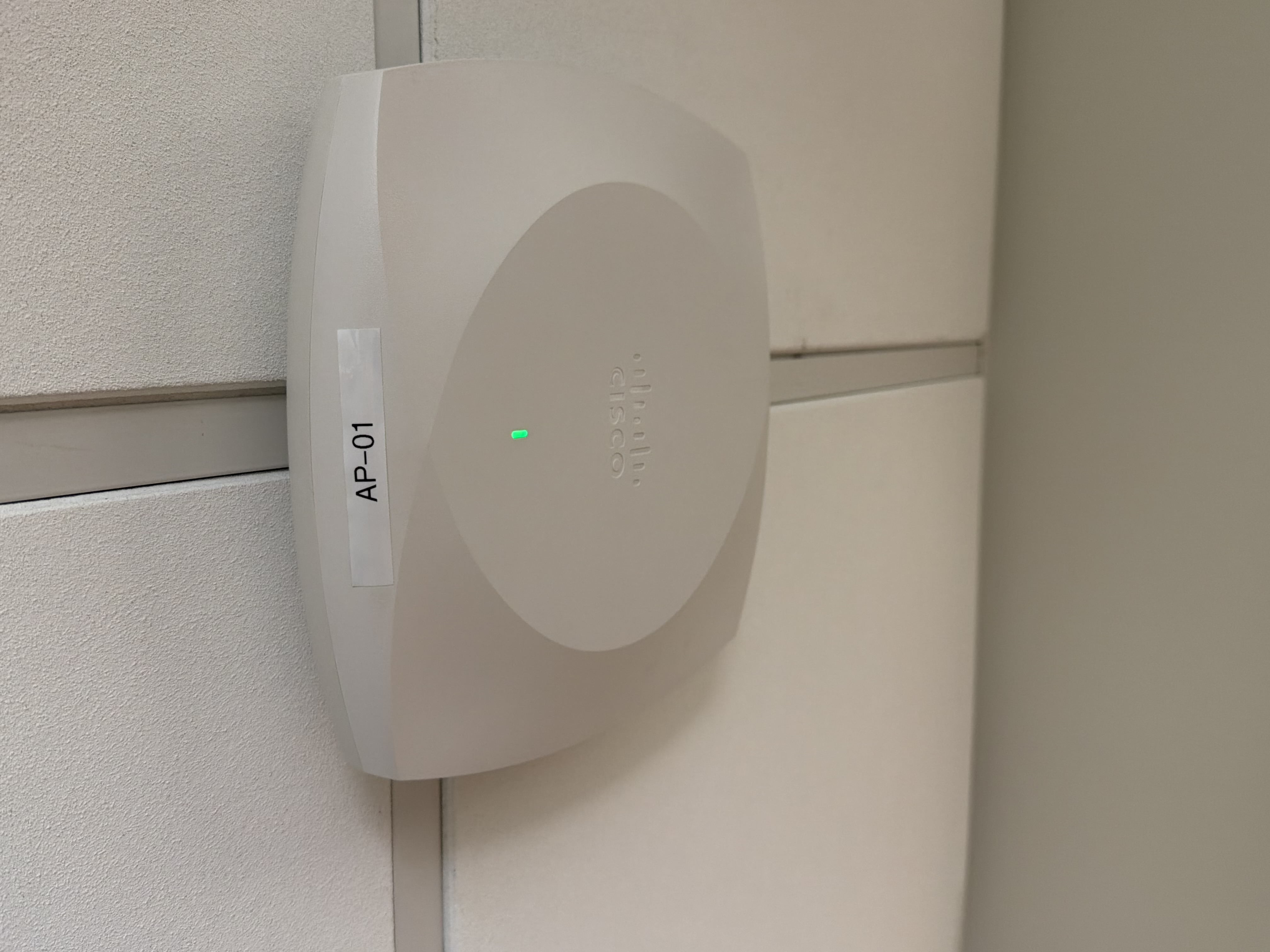 Commercial Wi-Fi access point on a drop-ceiling.
